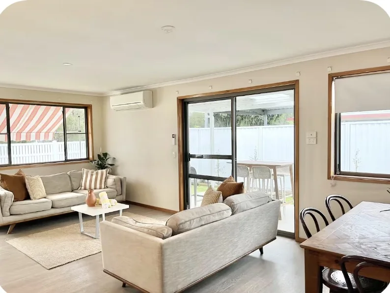 Living area styled for holiday rental